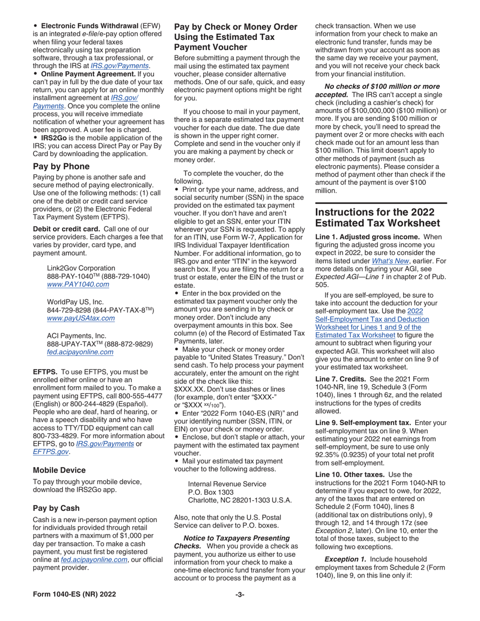 IRS Form 1040-ES (NR) U.S. Estimated Tax for Nonresident Alien Individuals, Page 3