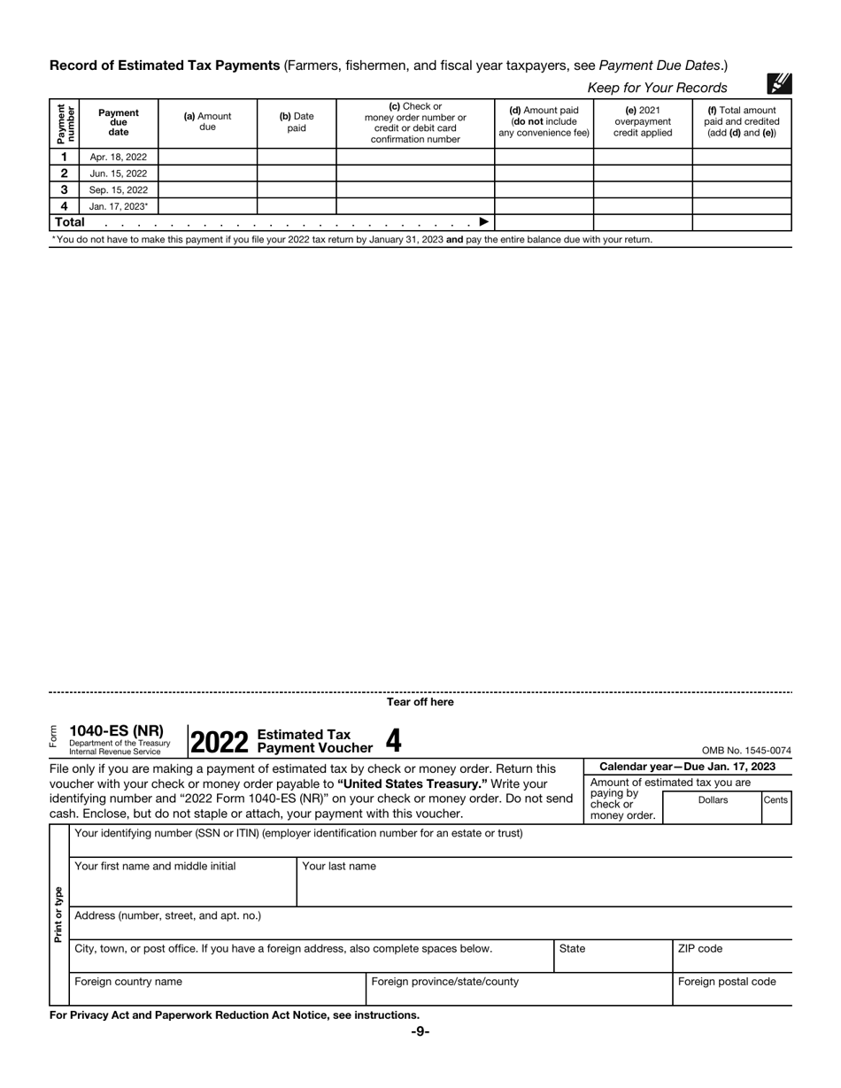 IRS Form 1040-ES (NR) U.S. Estimated Tax for Nonresident Alien Individuals, Page 9