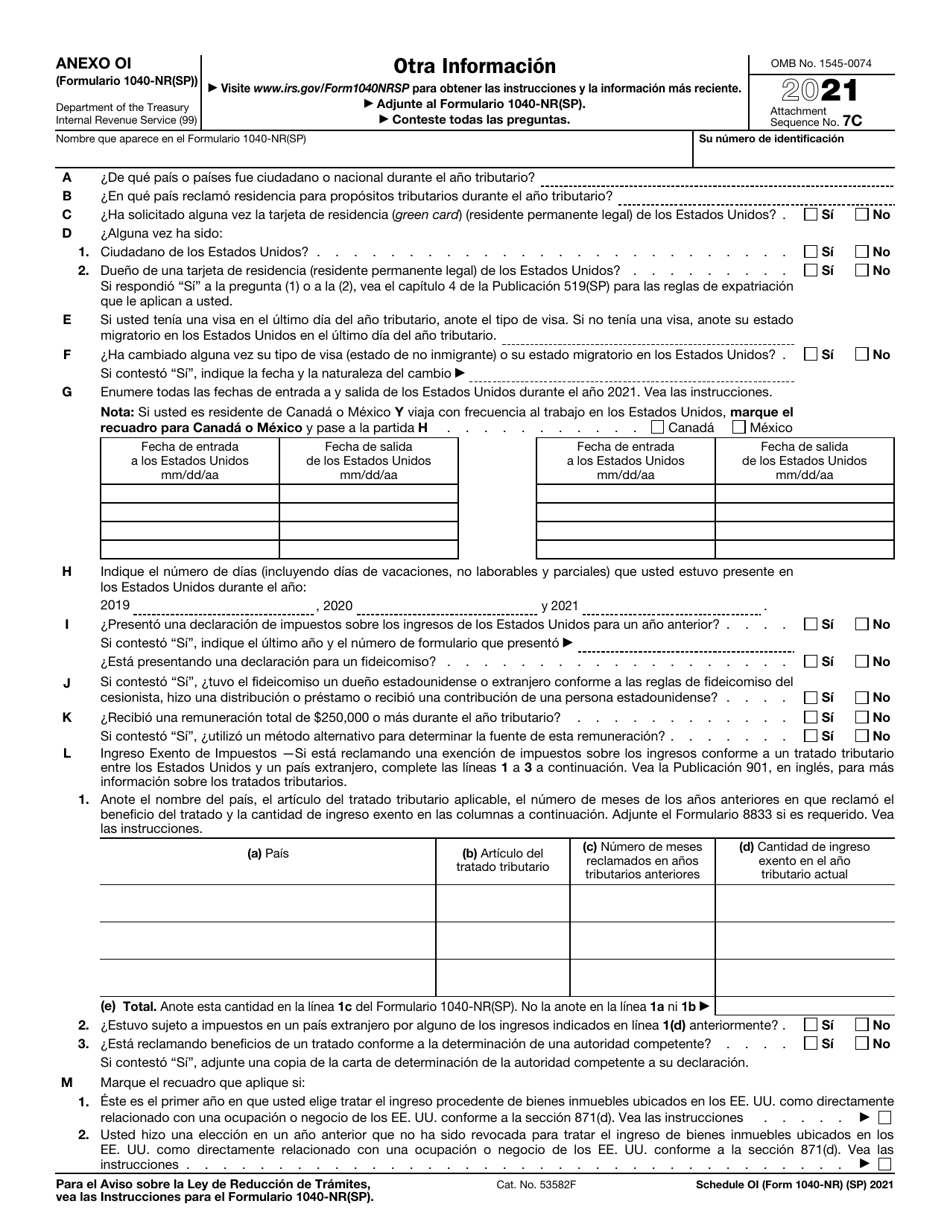 Irs Formulario 1040 Nrsp Anexo Oi 2021 Fill Out Sign Online And Download Fillable Pdf 3550