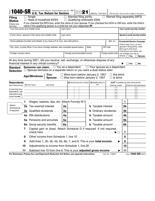 IRS Form 1040-SR 2021 Printable Pdf