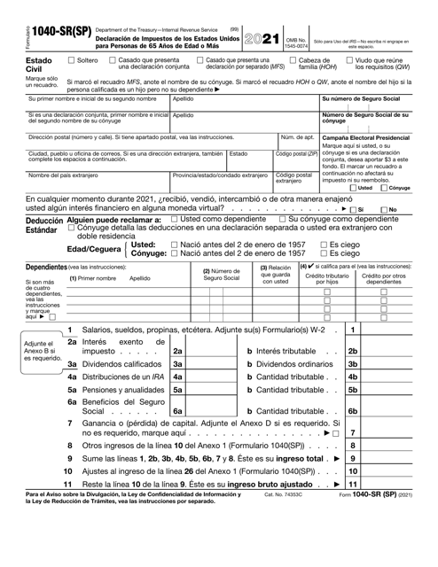 IRS Formulario 1040-SR(SP) Declaracion De Impuestos De Los Estados Unidos Para Personas De 65 Anos De Edad O Mas (Spanish), 2021