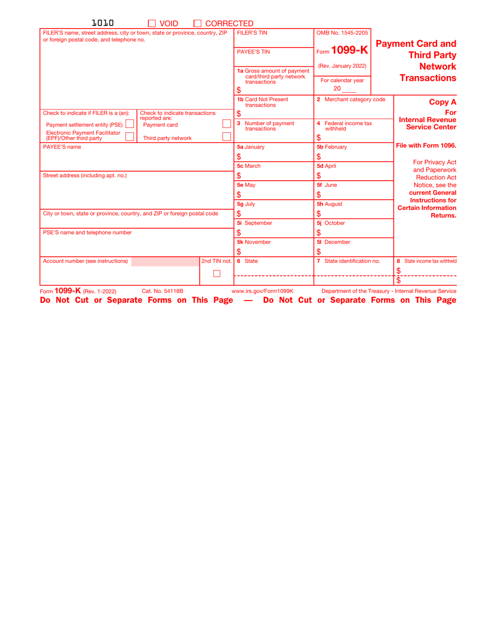 IRS Form 1099-K Download Fillable PDF or Fill Online Payment Card and ...