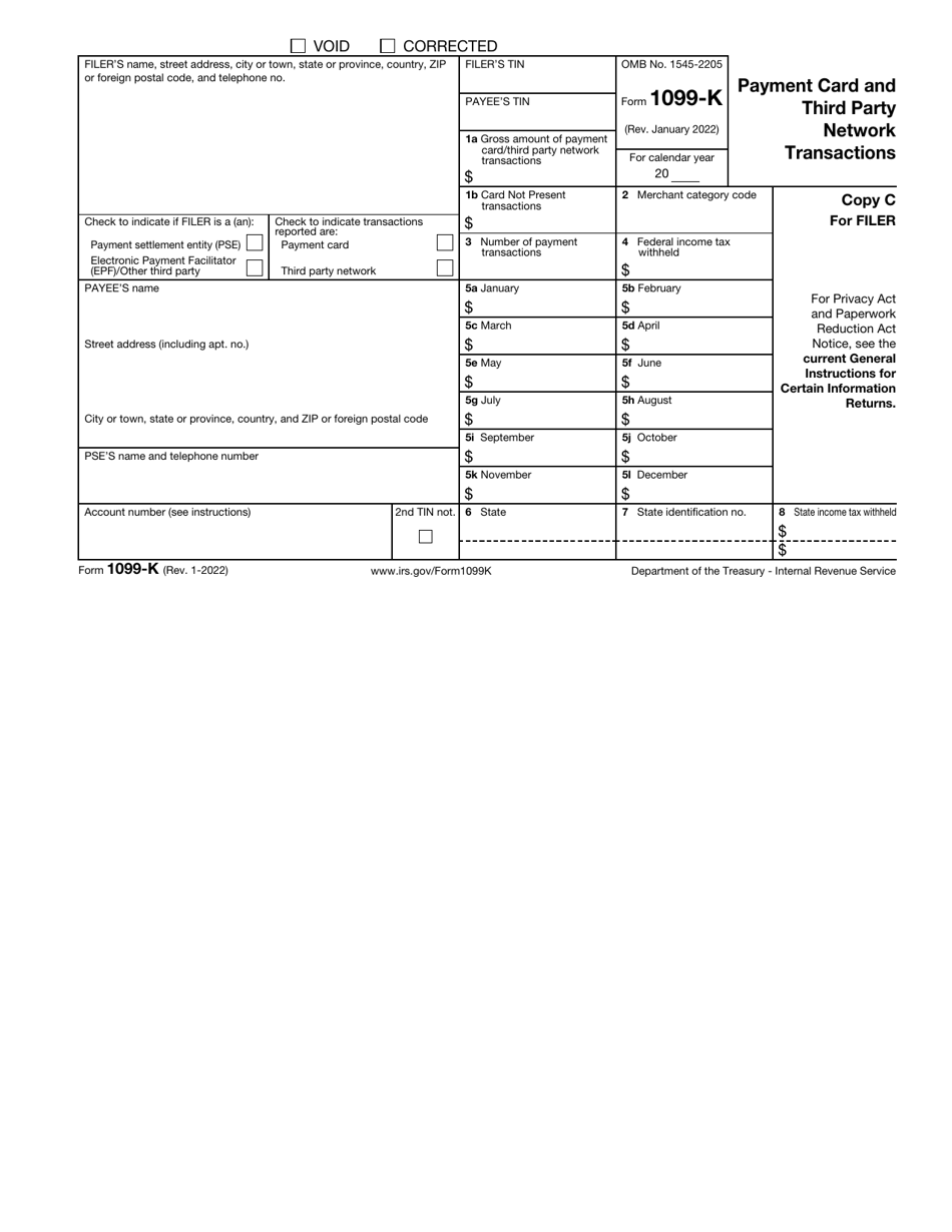 IRS Form 1099K Download Fillable PDF or Fill Online Payment Card and