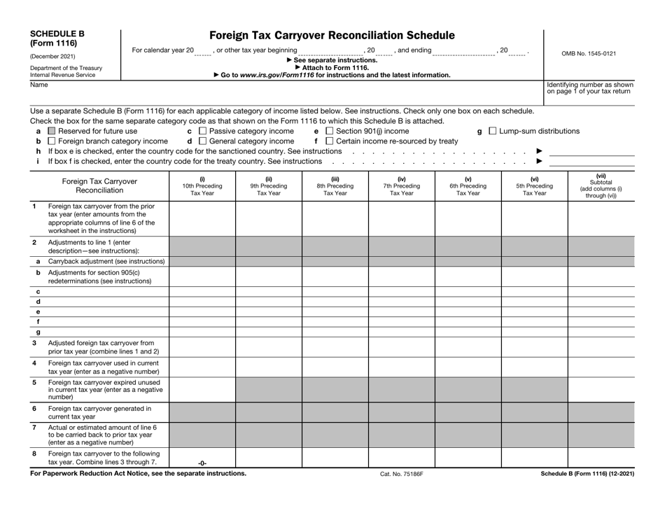 IRS Form 1116 Schedule B Foreign Tax Carryover Reconciliation Schedule, Page 1