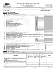 Document preview: IRS Form 7203 S Corporation Shareholder Stock and Debt Basis Limitations