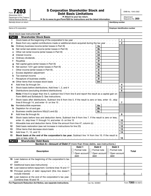 IRS Form 7203  Printable Pdf
