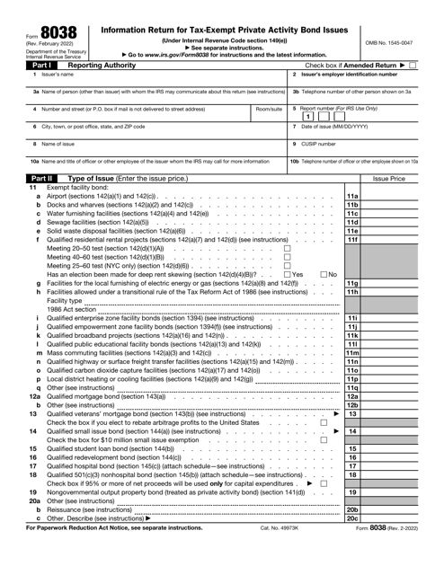 IRS Form 8038  Printable Pdf