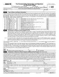 IRS Form 8453-TE Tax Exempt Entity Declaration and Signature for Electronic Filing