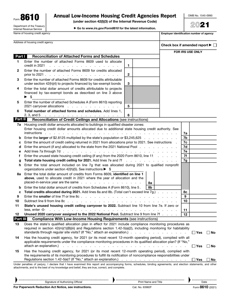 IRS Form 8610 Annual Low-Income Housing Credit Agencies Report, Page 1