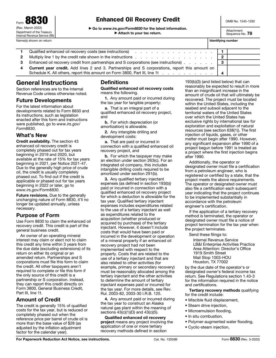 IRS Form 8830 Download Fillable PDF or Fill Online Enhanced Oil
