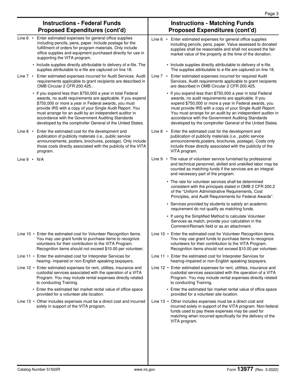 IRS Form 13977 Download Fillable PDF Or Fill Online Vita Grant Budget ...