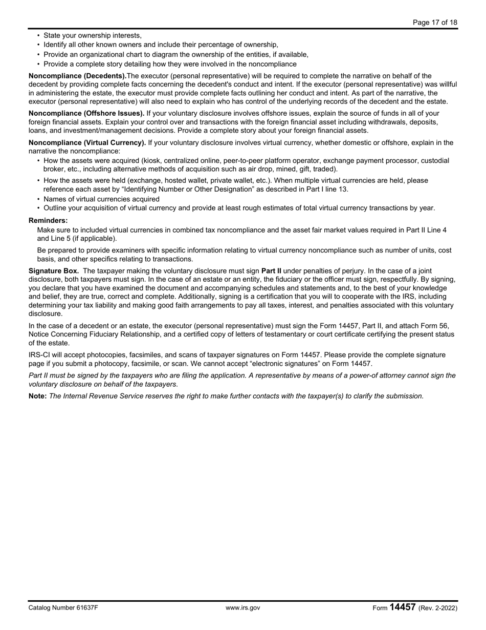 IRS Form 14457 Voluntary Disclosure Practice Preclearance Request and Application, Page 17