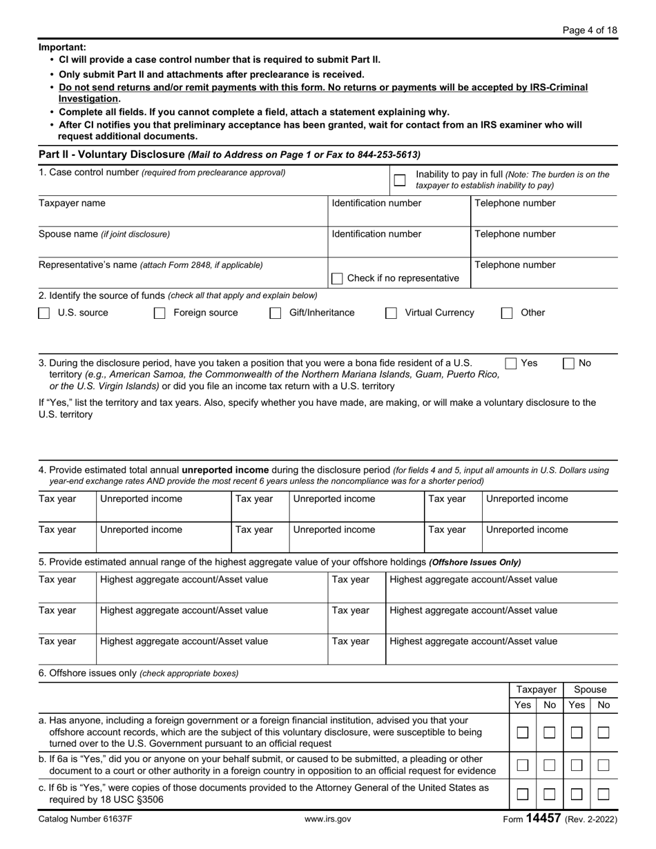 IRS Form 14457 Download Fillable PDF or Fill Online Voluntary ...