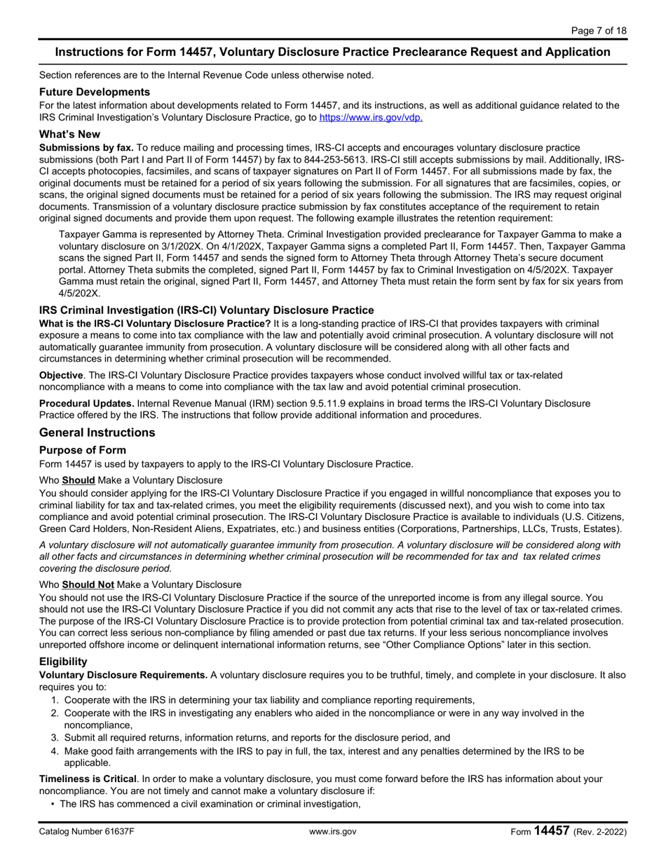 IRS Form 14457 Voluntary Disclosure Practice Preclearance Request and Application, Page 7