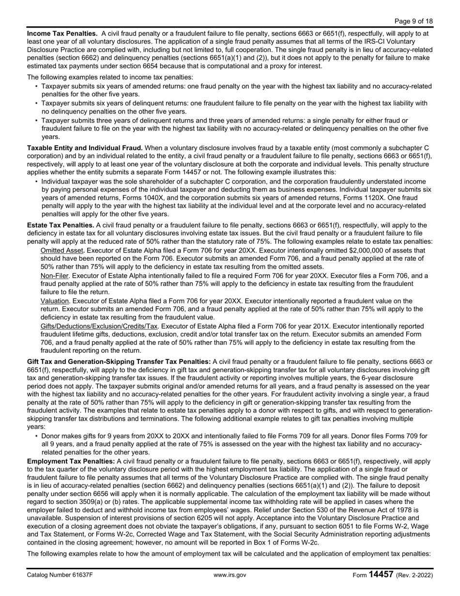 IRS Form 14457 Voluntary Disclosure Practice Preclearance Request and Application, Page 9
