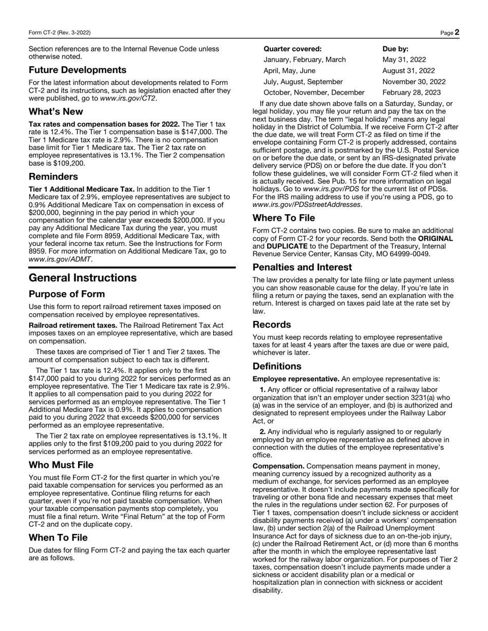 IRS Form CT-2 Employee Representatives Quarterly Railroad Tax Return, Page 2