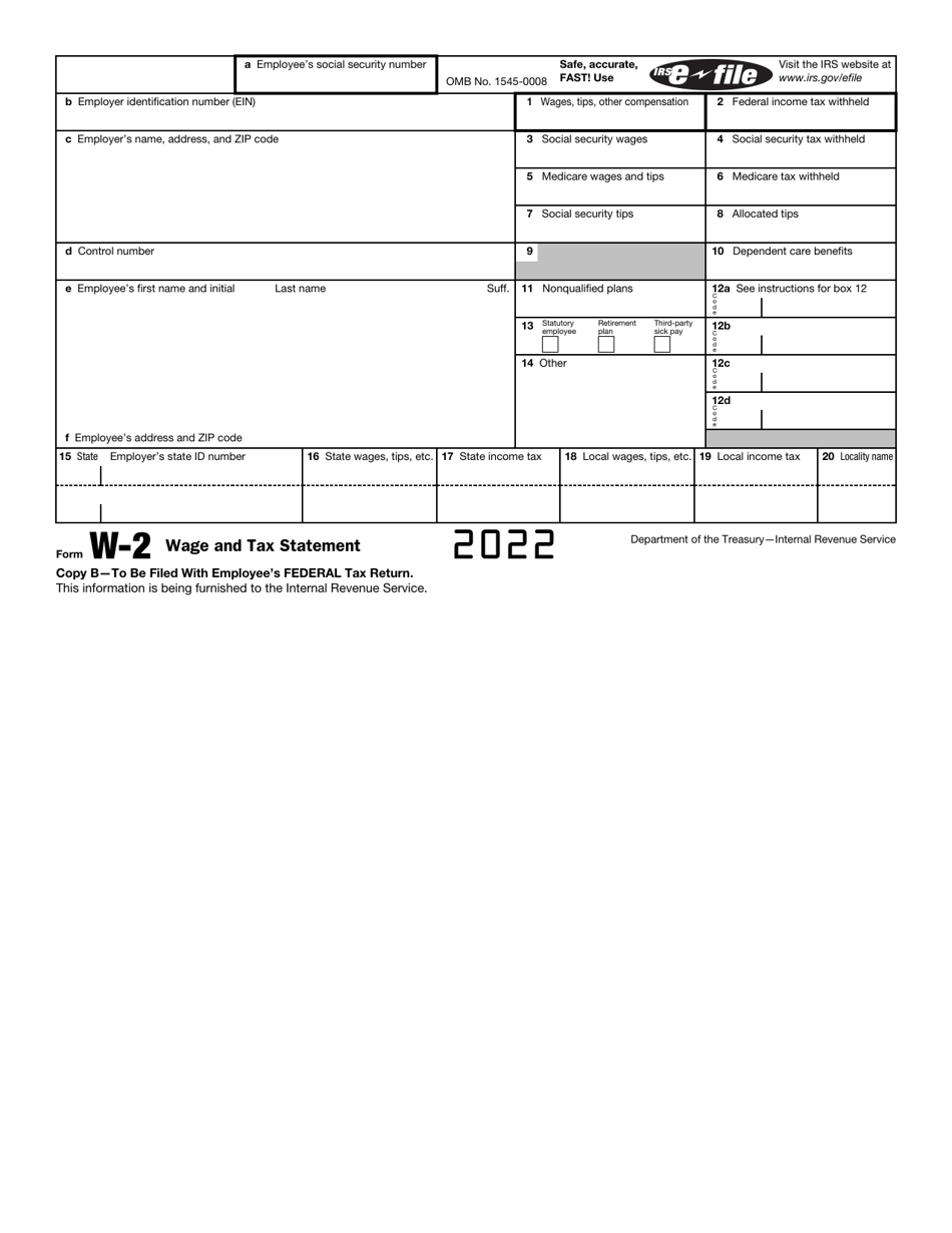 IRS Form W-2 Download Printable PDF or Fill Online Wage and Tax ...