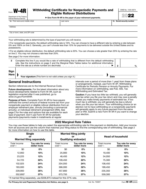 IRS Form W-4R 2022 Printable Pdf