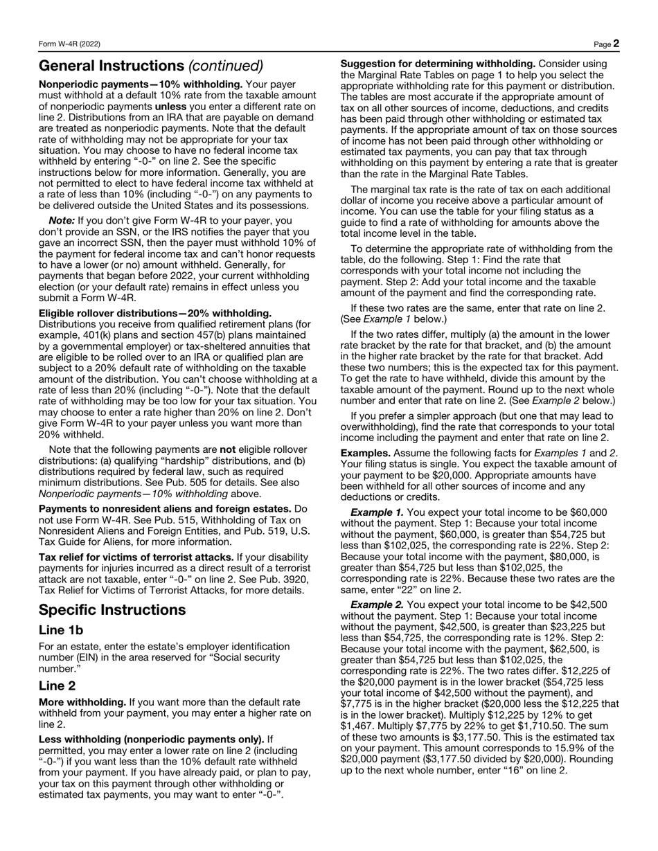 IRS Form W-4R Withholding Certificate for Nonperiodic Payments and Eligible Rollover Distributions, Page 2
