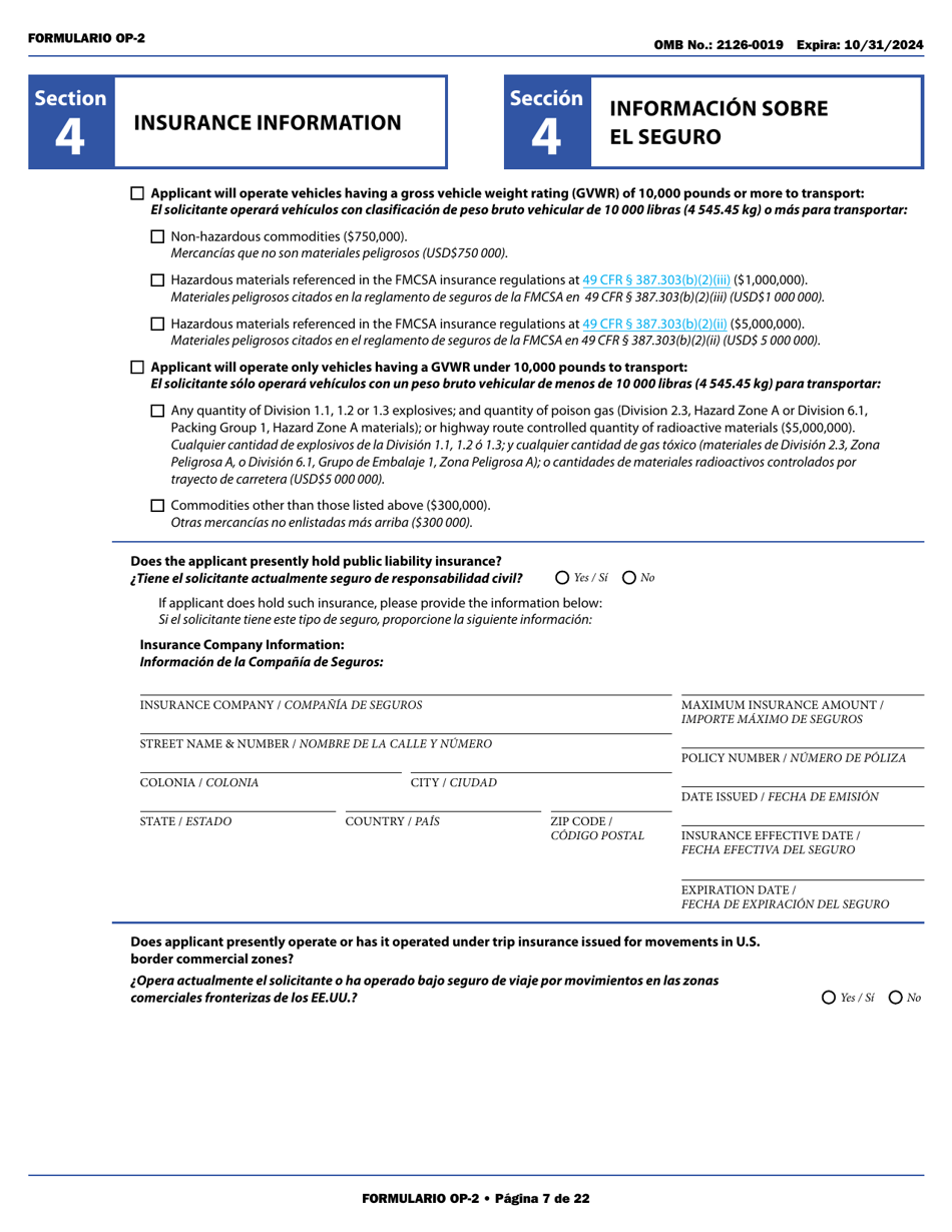 Form OP-2 Application for Mexican Certificate of Registration for Foreign Motor Carriers and Foreign Motor Private Carriers Under 49 U.s.c. 13902 (English / Spanish), Page 13