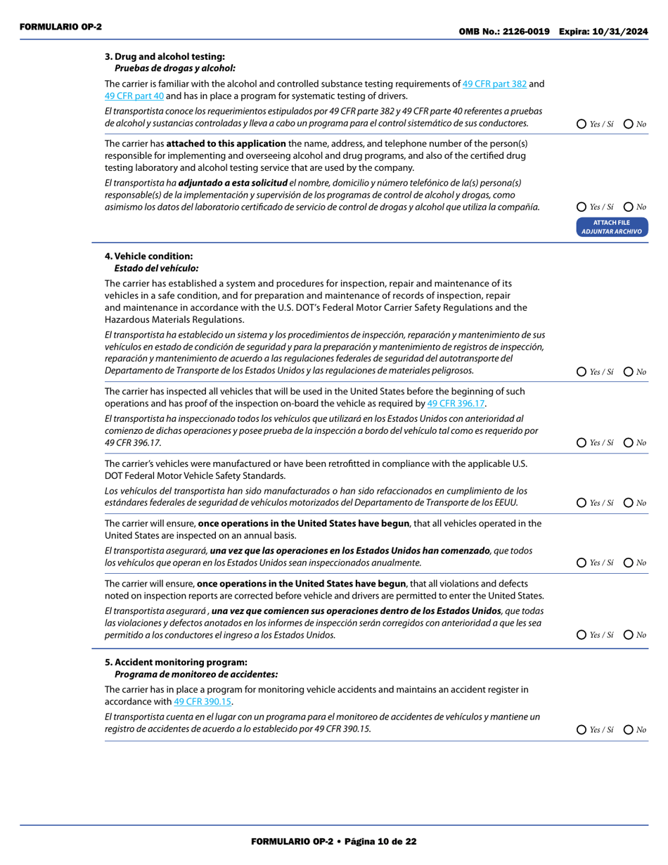 Form OP-2 Application for Mexican Certificate of Registration for Foreign Motor Carriers and Foreign Motor Private Carriers Under 49 U.s.c. 13902 (English / Spanish), Page 16