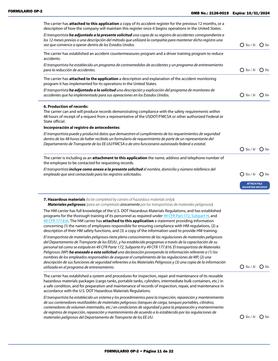 Form OP-2 Application for Mexican Certificate of Registration for Foreign Motor Carriers and Foreign Motor Private Carriers Under 49 U.s.c. 13902 (English / Spanish), Page 17