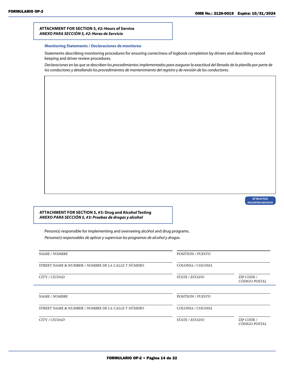 Form OP-2 Application for Mexican Certificate of Registration for Foreign Motor Carriers and Foreign Motor Private Carriers Under 49 U.s.c. 13902 (English / Spanish), Page 20