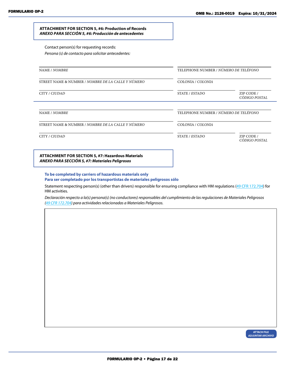 Form OP-2 Application for Mexican Certificate of Registration for Foreign Motor Carriers and Foreign Motor Private Carriers Under 49 U.s.c. 13902 (English / Spanish), Page 23