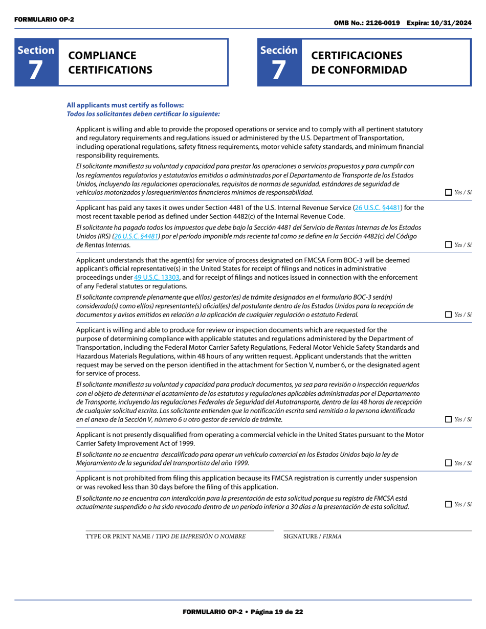 Form OP-2 Application for Mexican Certificate of Registration for Foreign Motor Carriers and Foreign Motor Private Carriers Under 49 U.s.c. 13902 (English / Spanish), Page 25