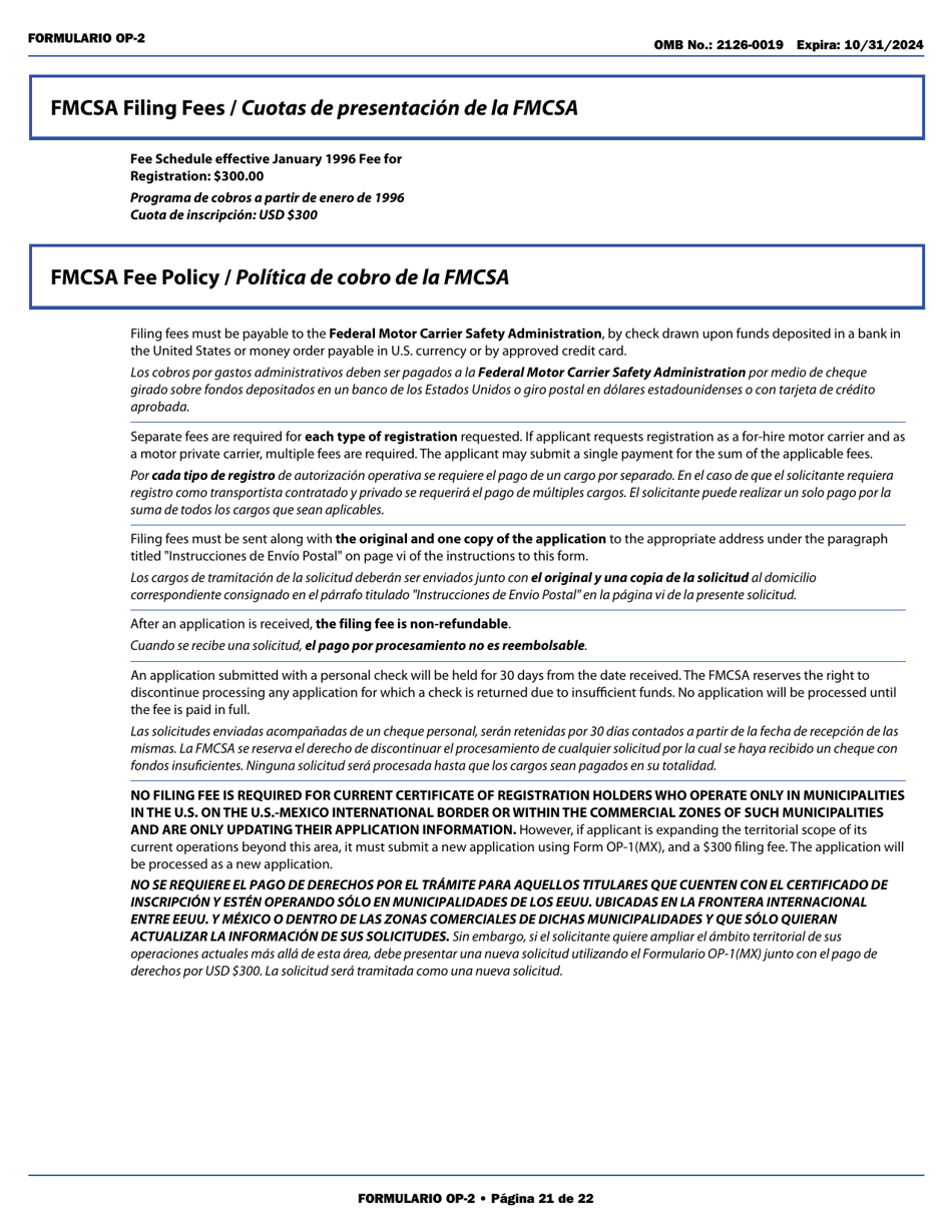Form OP-2 Application for Mexican Certificate of Registration for Foreign Motor Carriers and Foreign Motor Private Carriers Under 49 U.s.c. 13902 (English / Spanish), Page 27