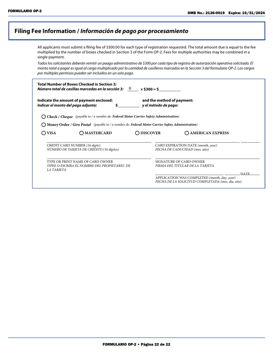 Form OP-2 Application for Mexican Certificate of Registration for Foreign Motor Carriers and Foreign Motor Private Carriers Under 49 U.s.c. 13902 (English / Spanish), Page 28