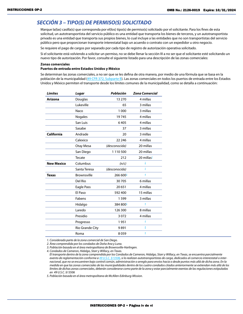 Form OP-2 Application for Mexican Certificate of Registration for Foreign Motor Carriers and Foreign Motor Private Carriers Under 49 U.s.c. 13902 (English / Spanish), Page 4