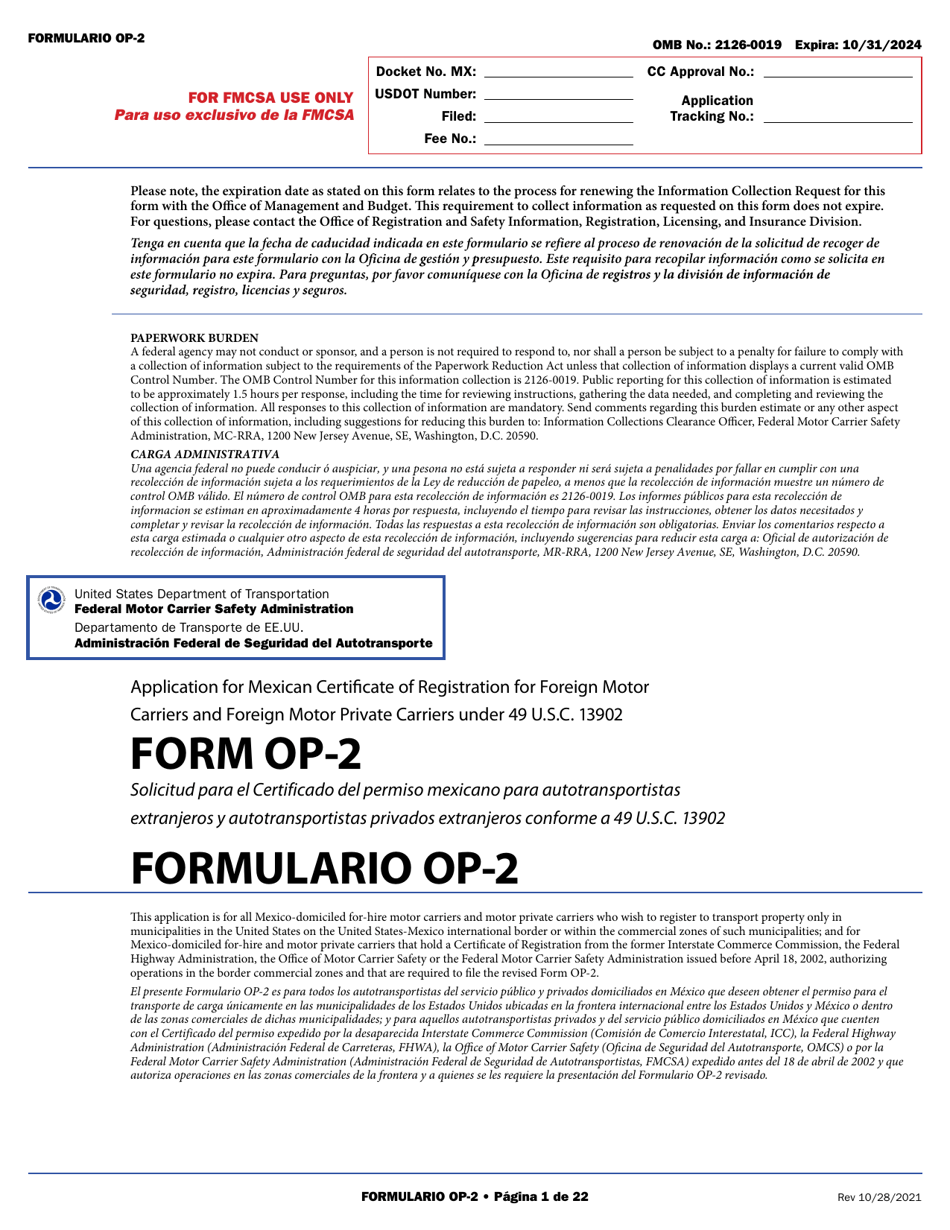 Form OP-2 Application for Mexican Certificate of Registration for Foreign Motor Carriers and Foreign Motor Private Carriers Under 49 U.s.c. 13902 (English / Spanish), Page 7