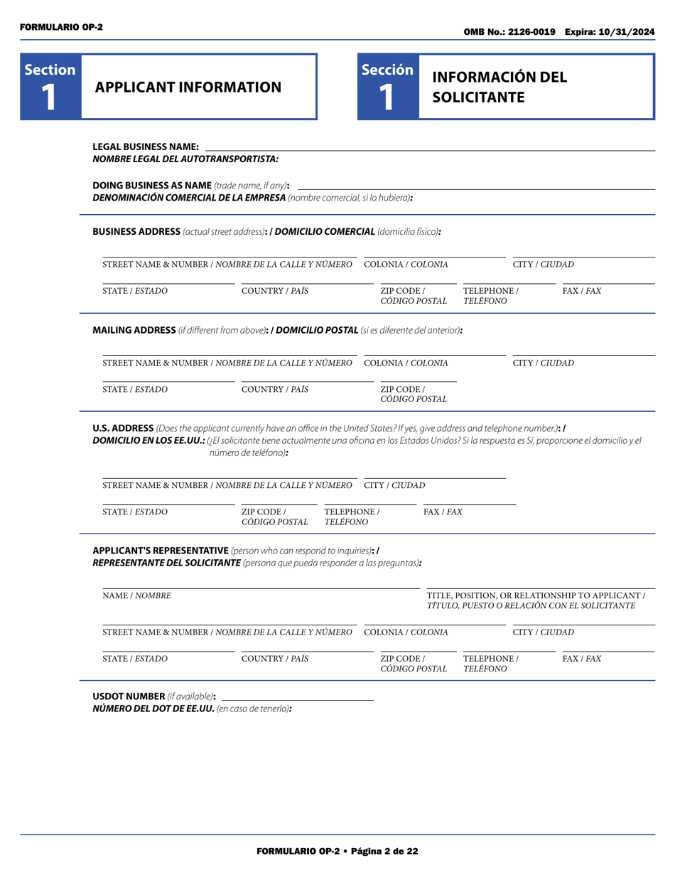 Form OP-2 Application for Mexican Certificate of Registration for Foreign Motor Carriers and Foreign Motor Private Carriers Under 49 U.s.c. 13902 (English / Spanish), Page 8