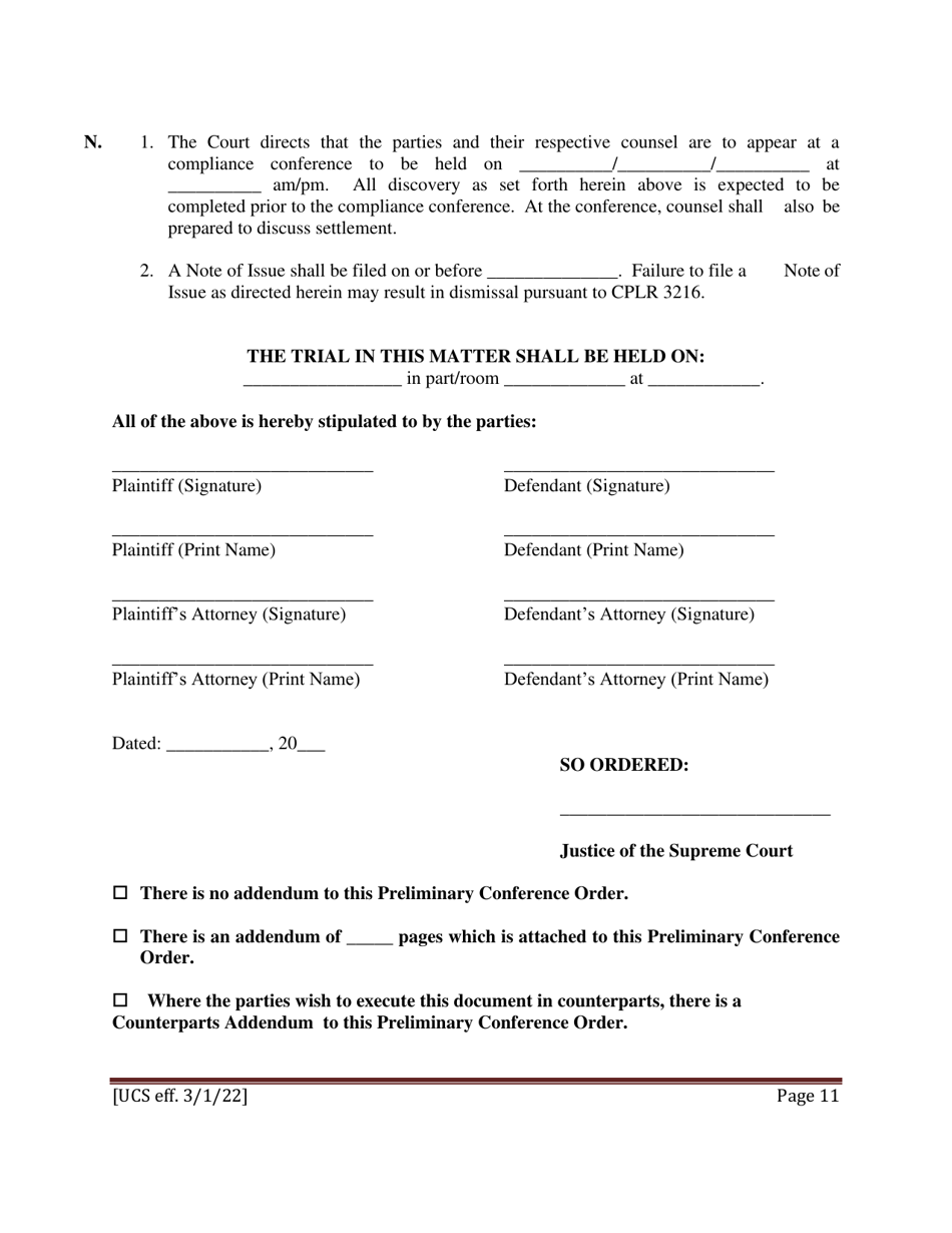 Preliminary Conference Stipulation / Order Contested Matrimonial - New York, Page 11