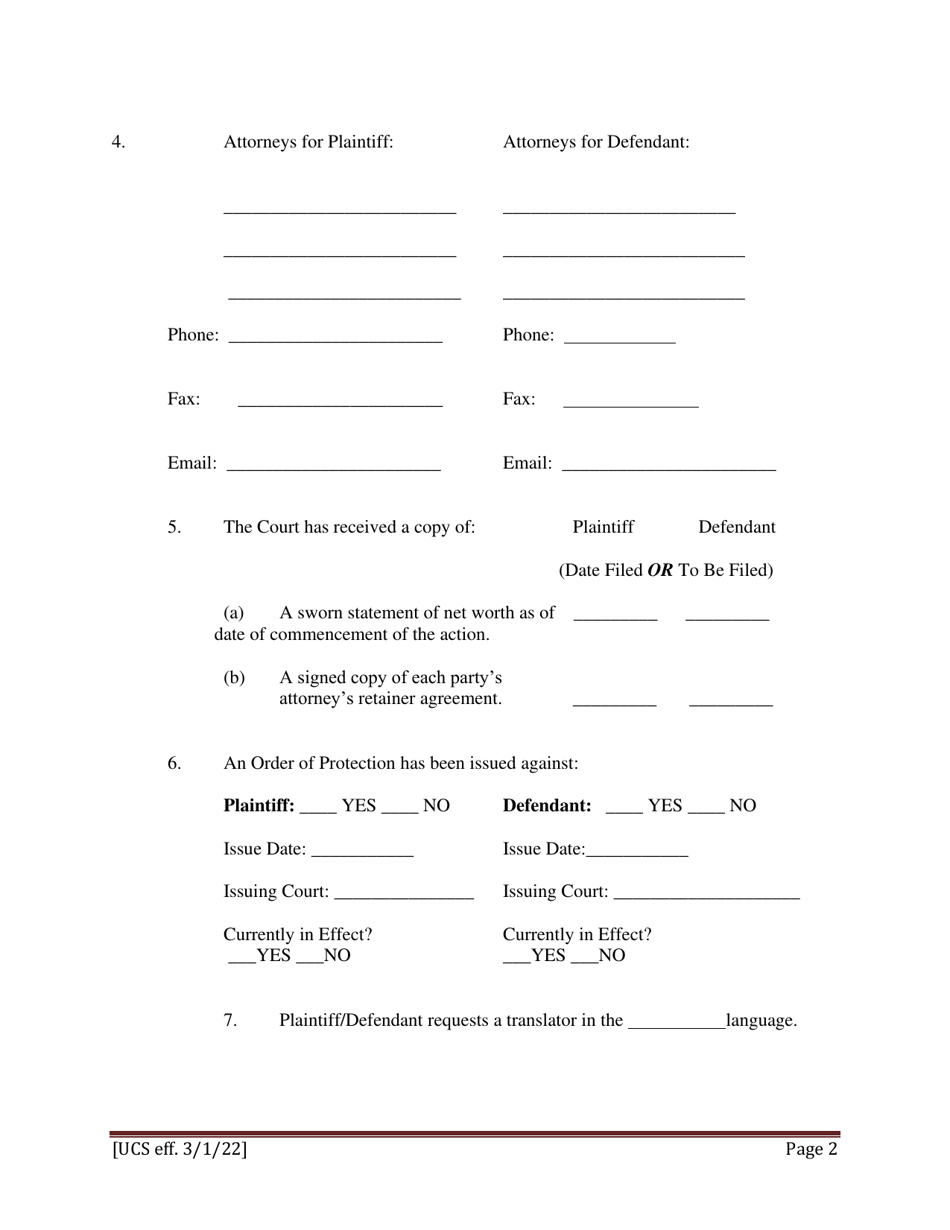 Preliminary Conference Stipulation / Order Contested Matrimonial - New York, Page 2