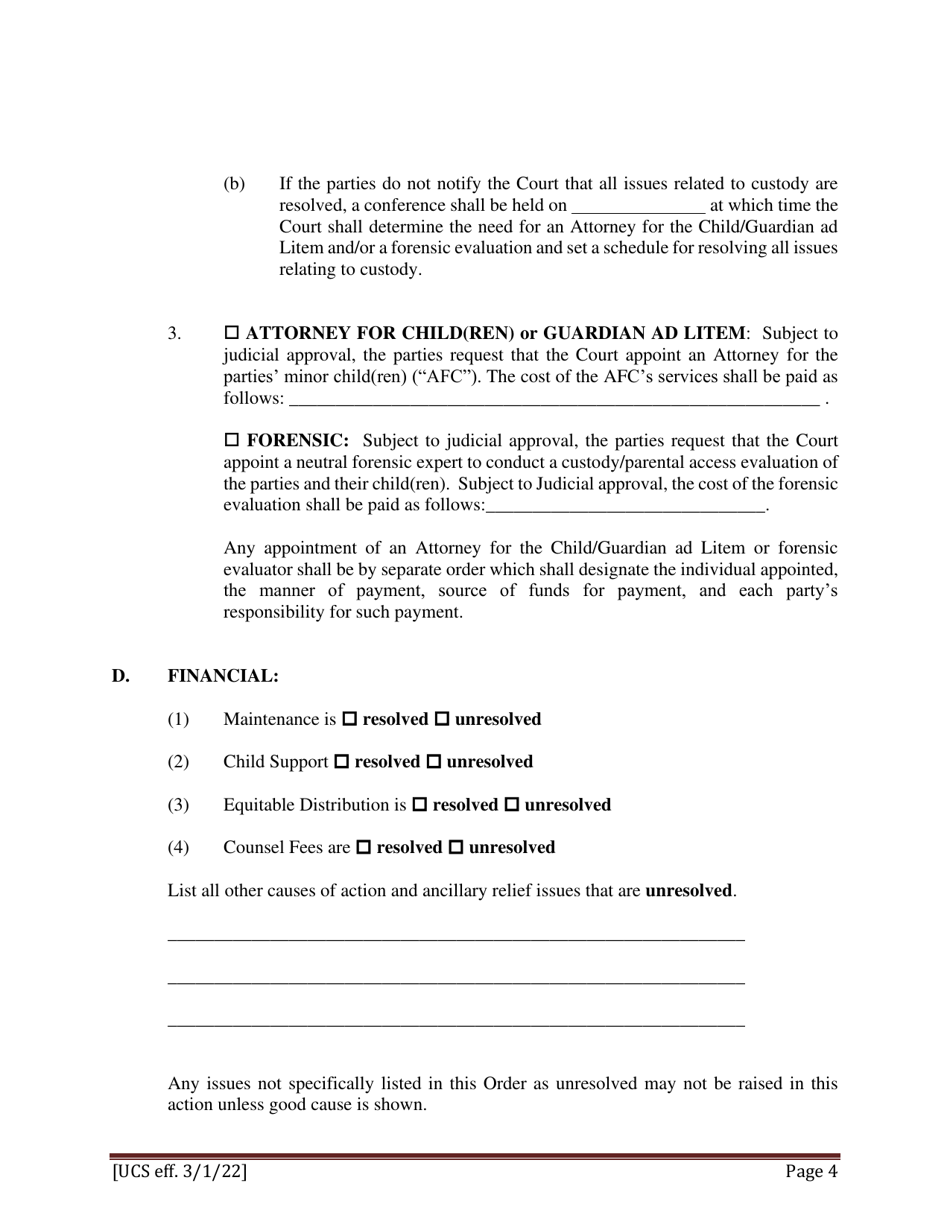 Preliminary Conference Stipulation / Order Contested Matrimonial - New York, Page 4