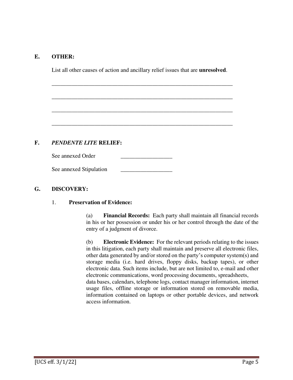 Preliminary Conference Stipulation / Order Contested Matrimonial - New York, Page 5