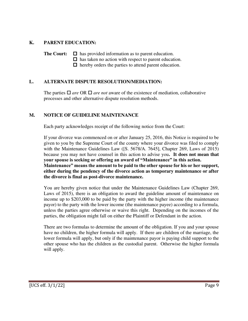 Preliminary Conference Stipulation / Order Contested Matrimonial - New York, Page 9