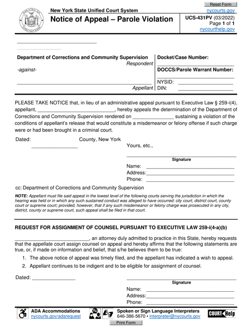 Form UCS-431PV  Printable Pdf