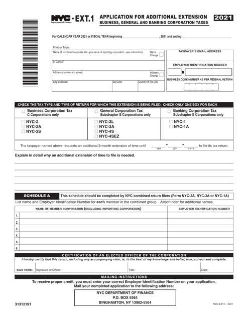 Form NYC-EXT.1 2021 Printable Pdf