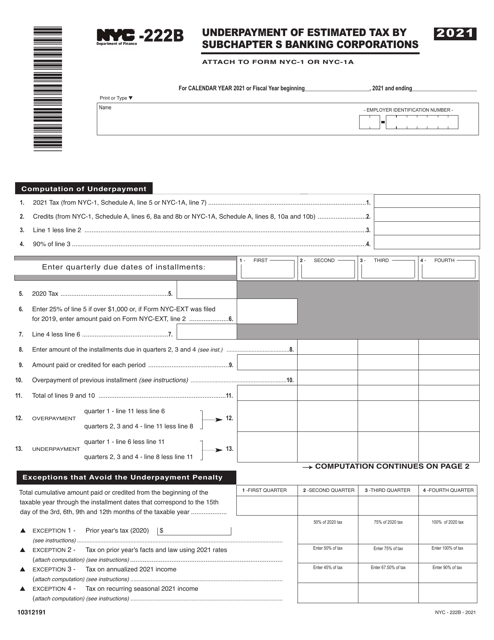 Form NYC-222B 2021 Printable Pdf