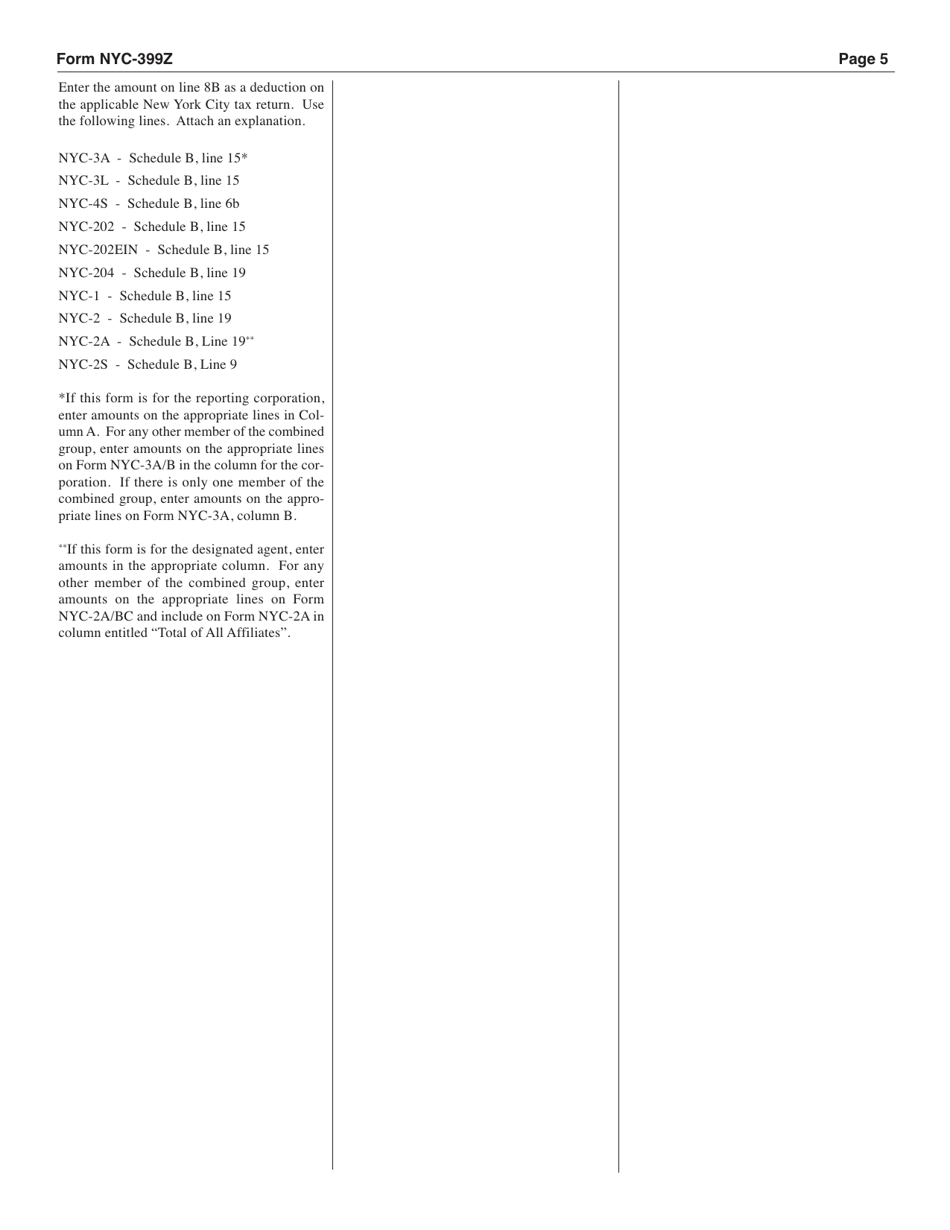 Form NYC-399Z Depreciation Adjustments for Certain Post 9 / 10 / 01 Property - New York City, Page 5