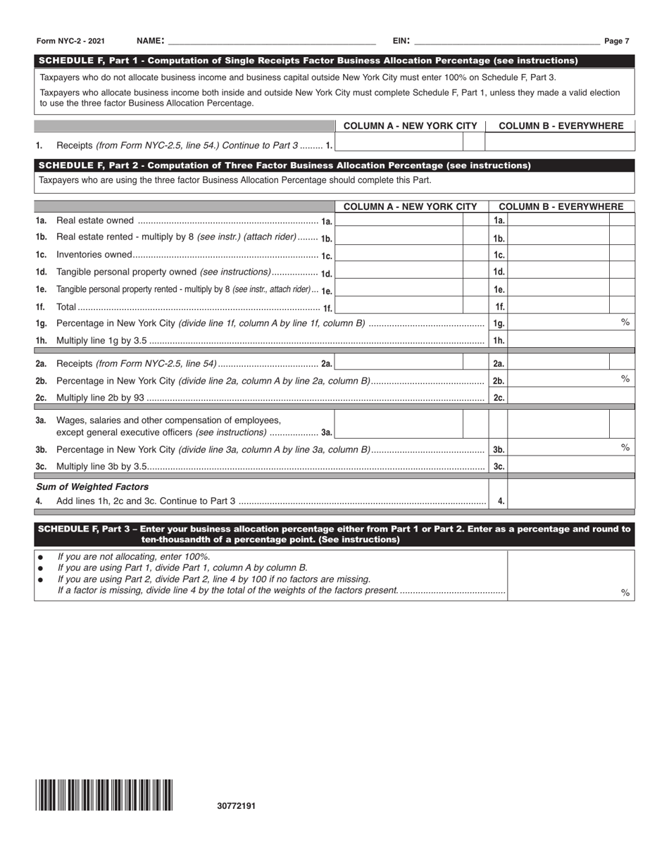 Form NYC-2 Business Corporation Tax Return - New York City, Page 7