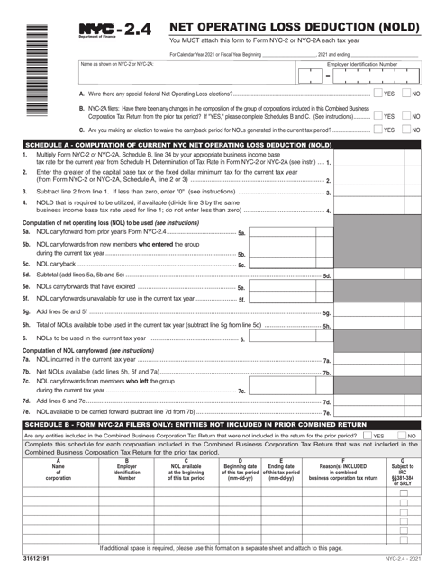 Form NYC-2.4  Printable Pdf