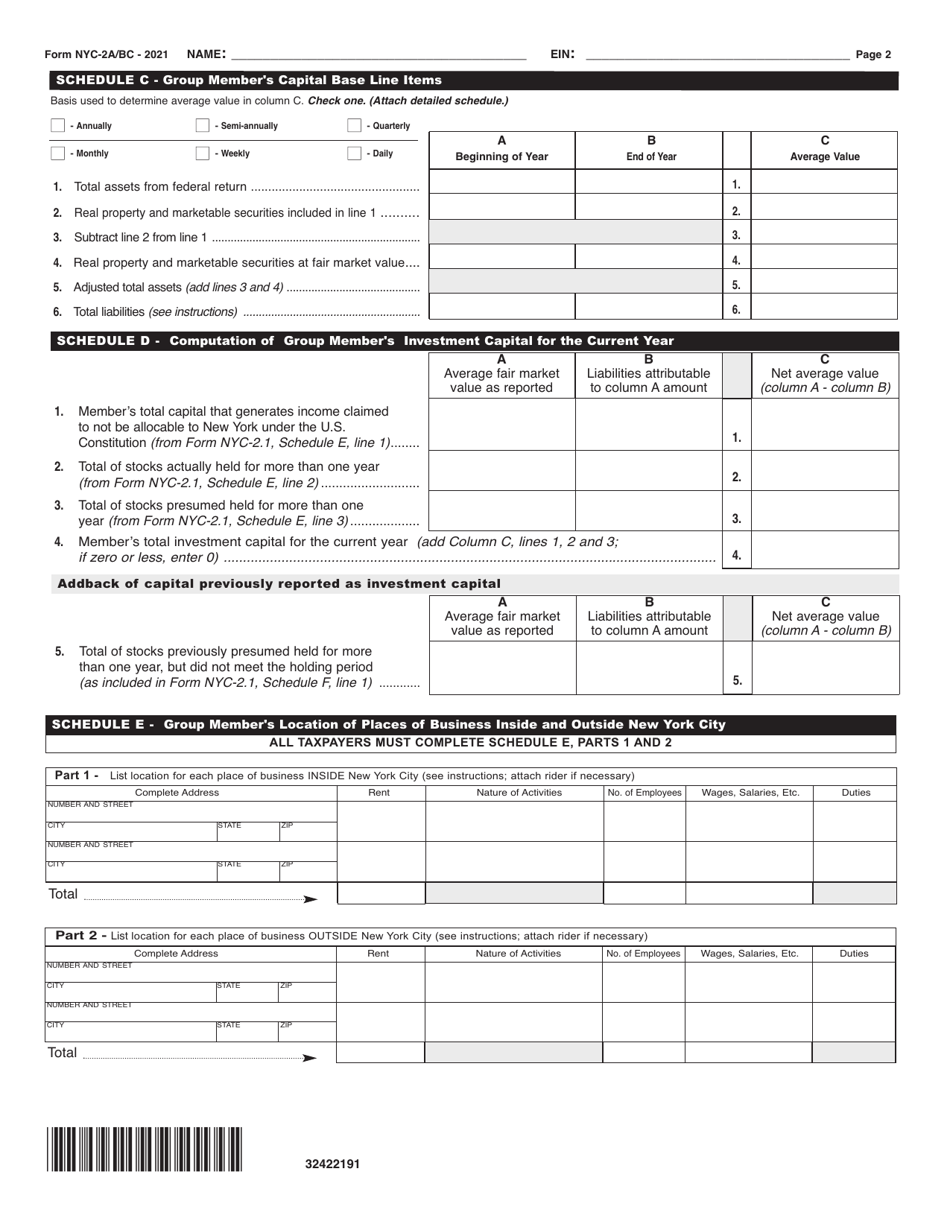 Form NYC-2A / BC Members Detail Report - New York City, Page 2