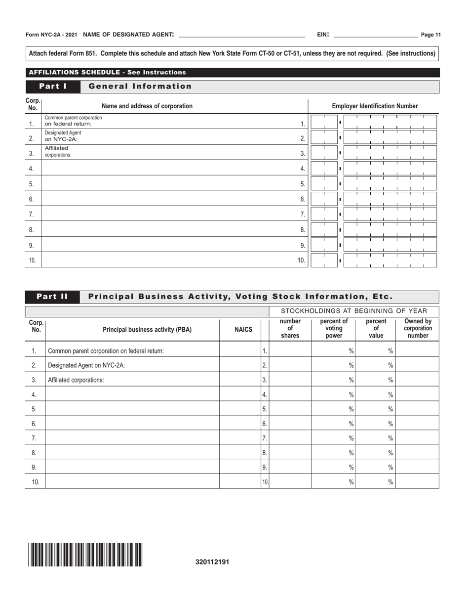 Form NYC-2A Combined Business Corporation Tax Return - New York City, Page 11