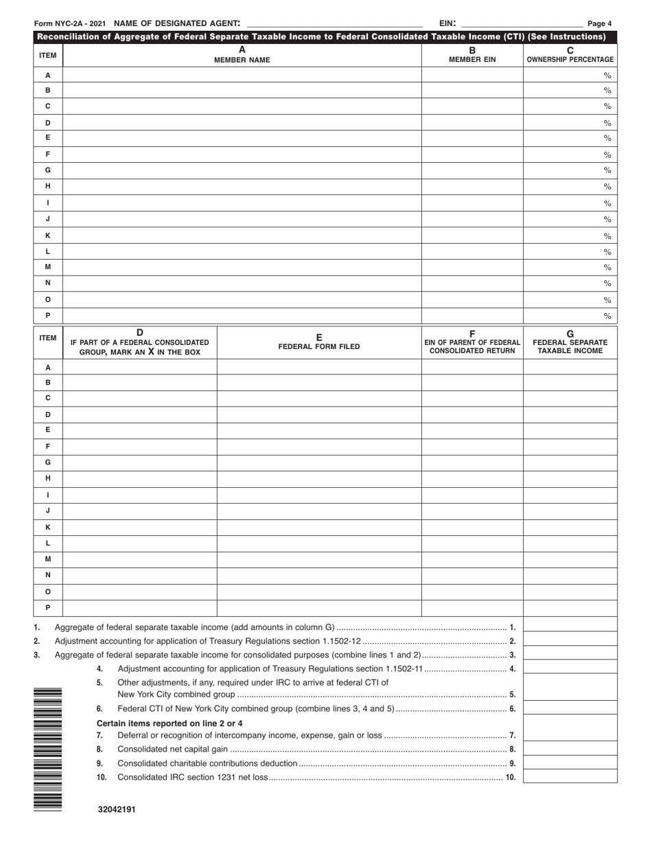 Form NYC-2A Combined Business Corporation Tax Return - New York City, Page 4