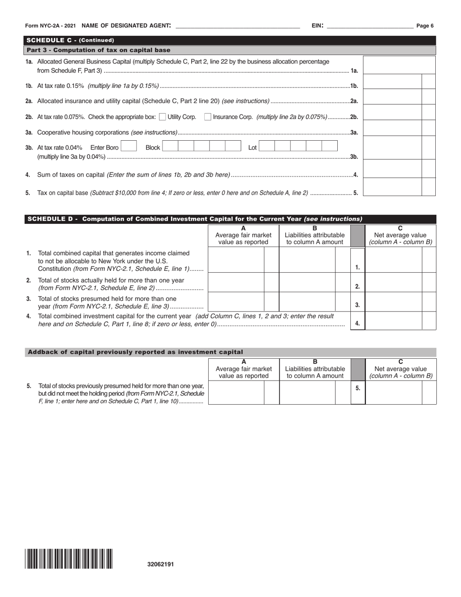Form NYC-2A Combined Business Corporation Tax Return - New York City, Page 6
