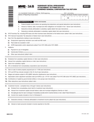 Form NYC-3A/B Subsidiary Detail Spreadsheet Attachment to Form Nyc-3a - Combined General Corporation Tax Return - New York City